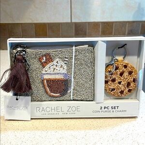 Rachel Zoe Silver and Brown Coin Purse & Charm Set